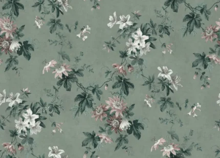 Faded Passion Sage Green Floral Mural by Sandberg