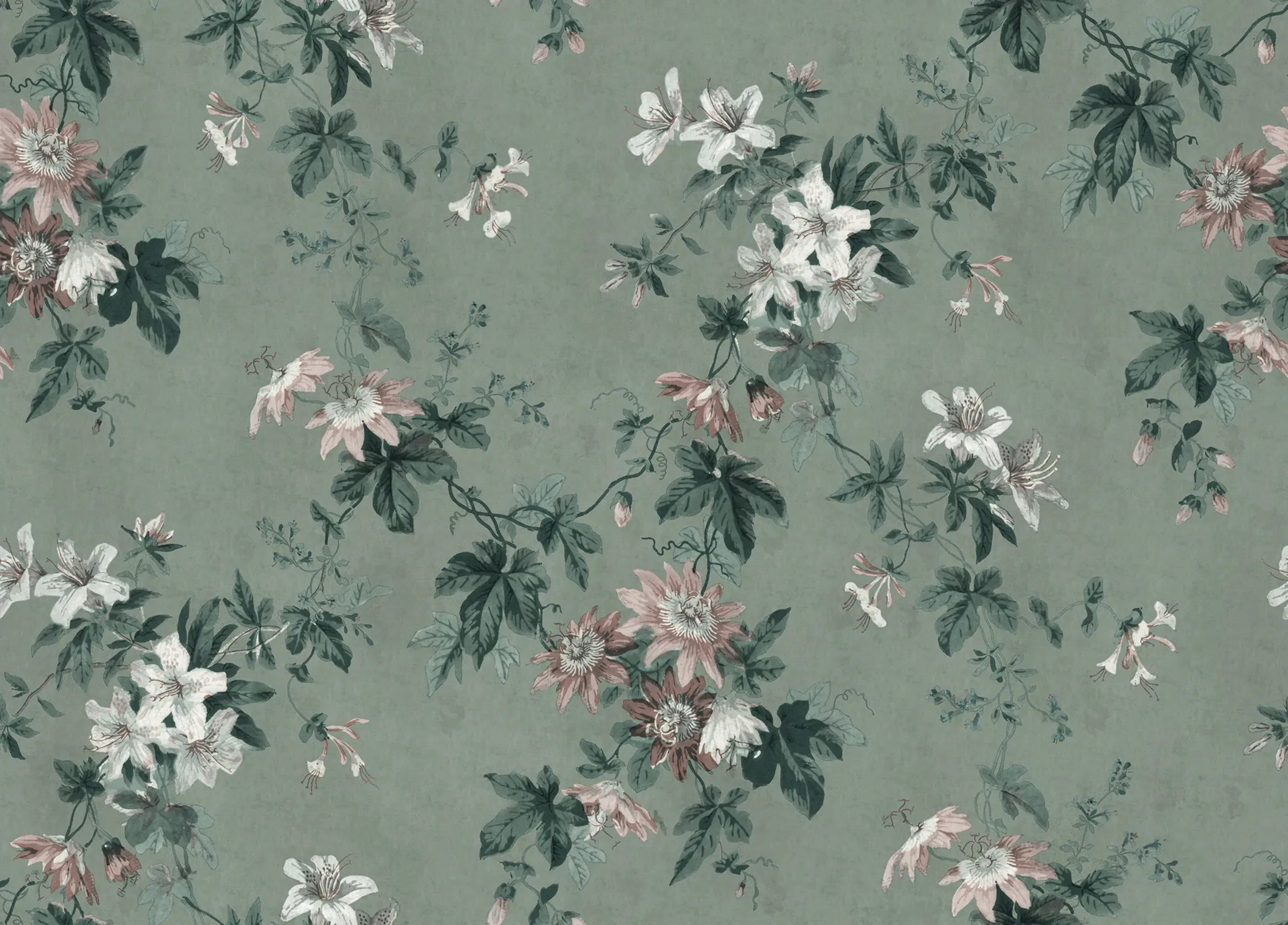 Faded Passion Sage Green Floral Mural by Sandberg Faded Passion Sage Green Floral Mural by Sandberg