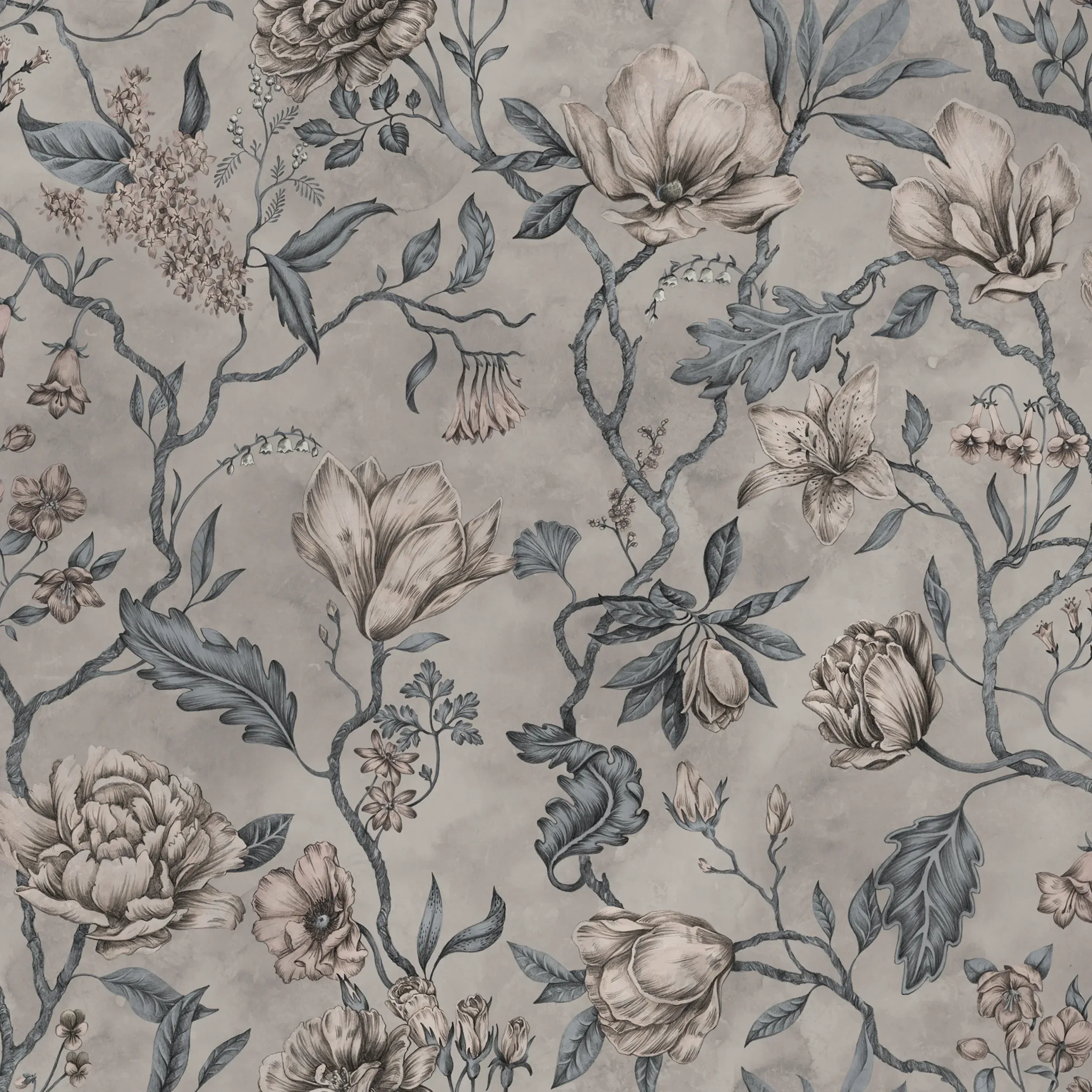 Belinda Misty Blue Floral Mural by Sandberg