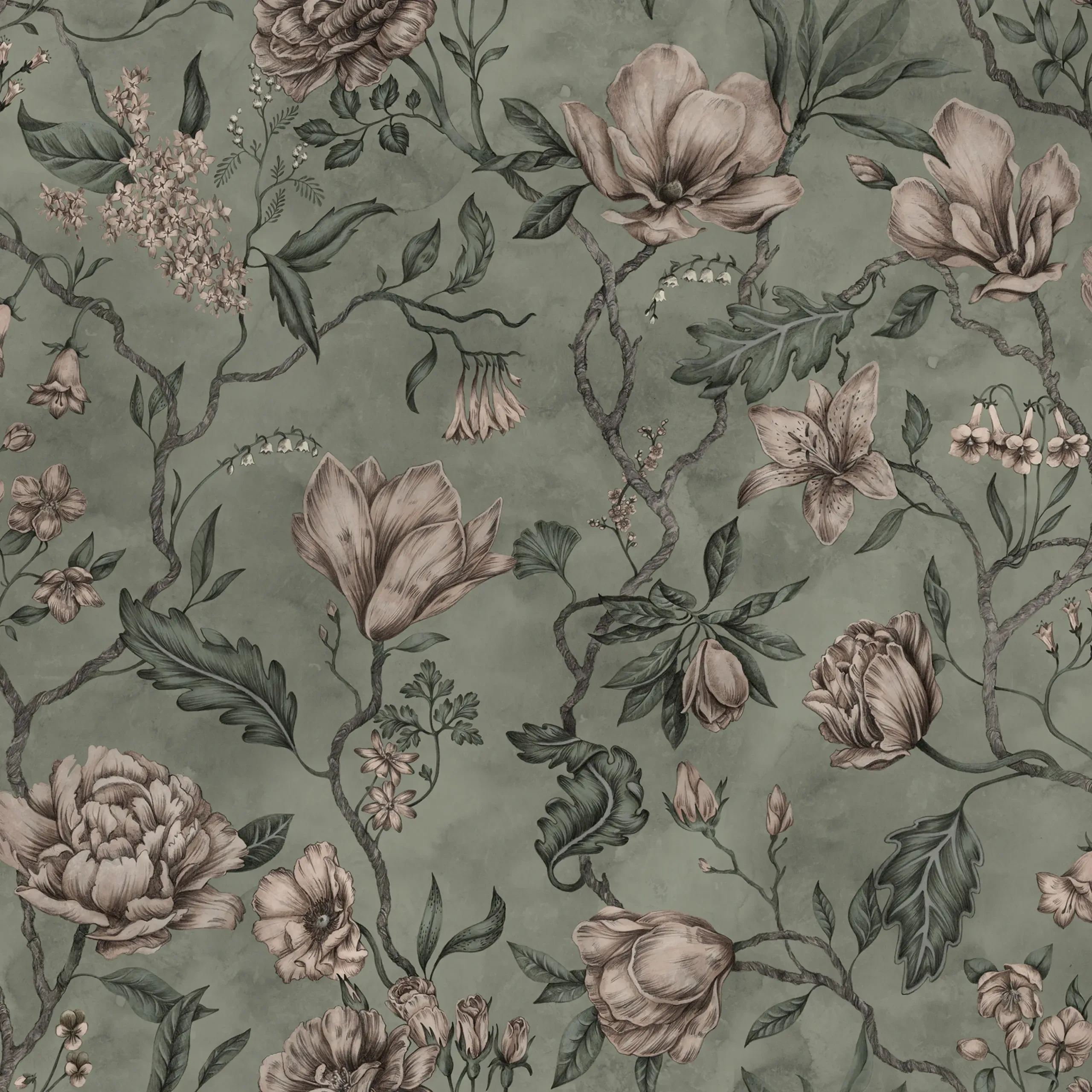 Belinda Garden Green Floral Mural by Sandberg