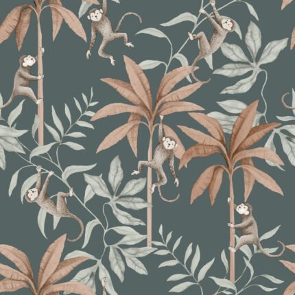 JUNGLE FRIENDS MIDNIGHT Wallpaper by Schumacher BORÅSTAPETER Wallpaper SCH-6937