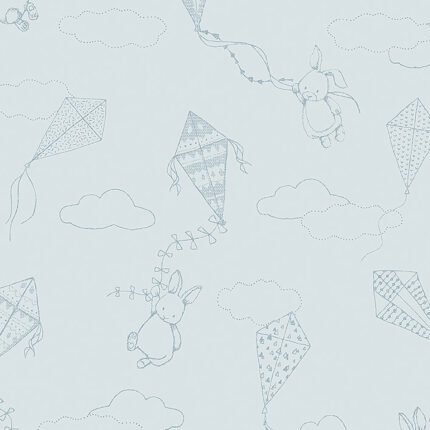 UP & AWAY SKY AND SILVER Wallpaper by Schumacher