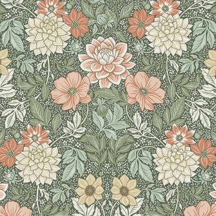 DAHLIA GARDEN GREEN Wallpaper by Schumacher BORÅSTAPETER Wallpaper SCH-7666