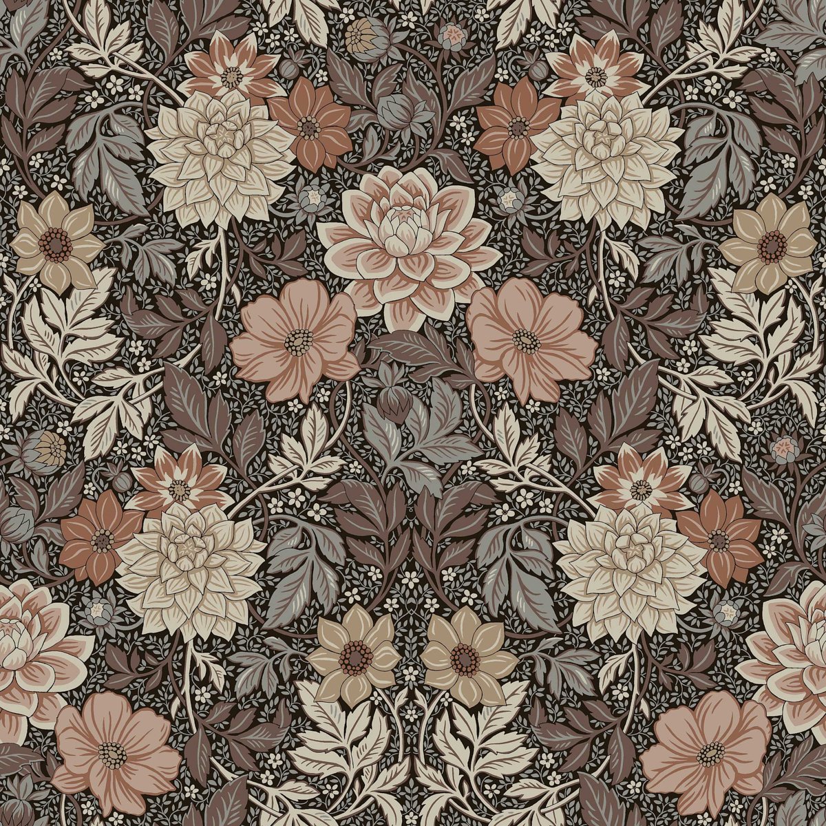 7689.jpg DAHLIA GARDEN BROWN Wallpaper by Schumacher BORÅSTAPETER Wallpaper SCH-7689