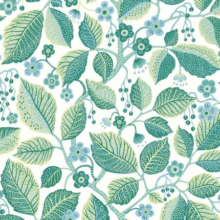 ELM TREE BLUE AND GREEN Wallpaper by Schumacher