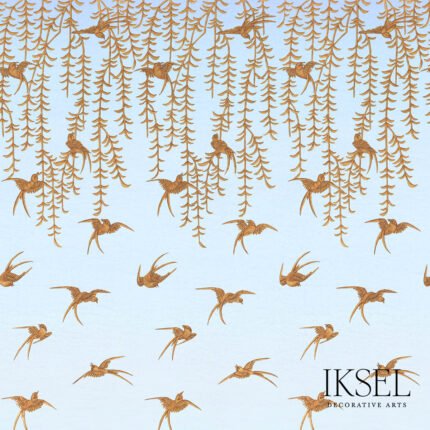 JAPANESE BIRDS P SKY BLUE-GOLD Panel by Schumacher