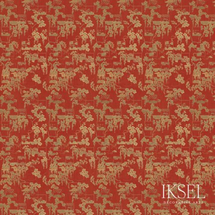 Japanese Hokkaido BURGUNDY-GOLD Panel by Schumacher