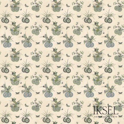 Japanese Chariots RICE-GREEN Panel by Schumacher