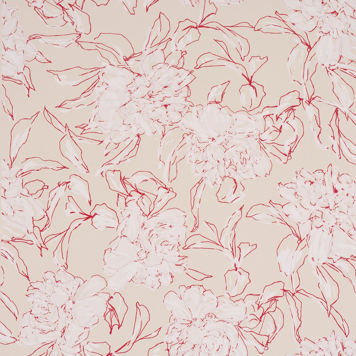 PEONY SILHOUETTE RED Wallcovering by Schumacher Red