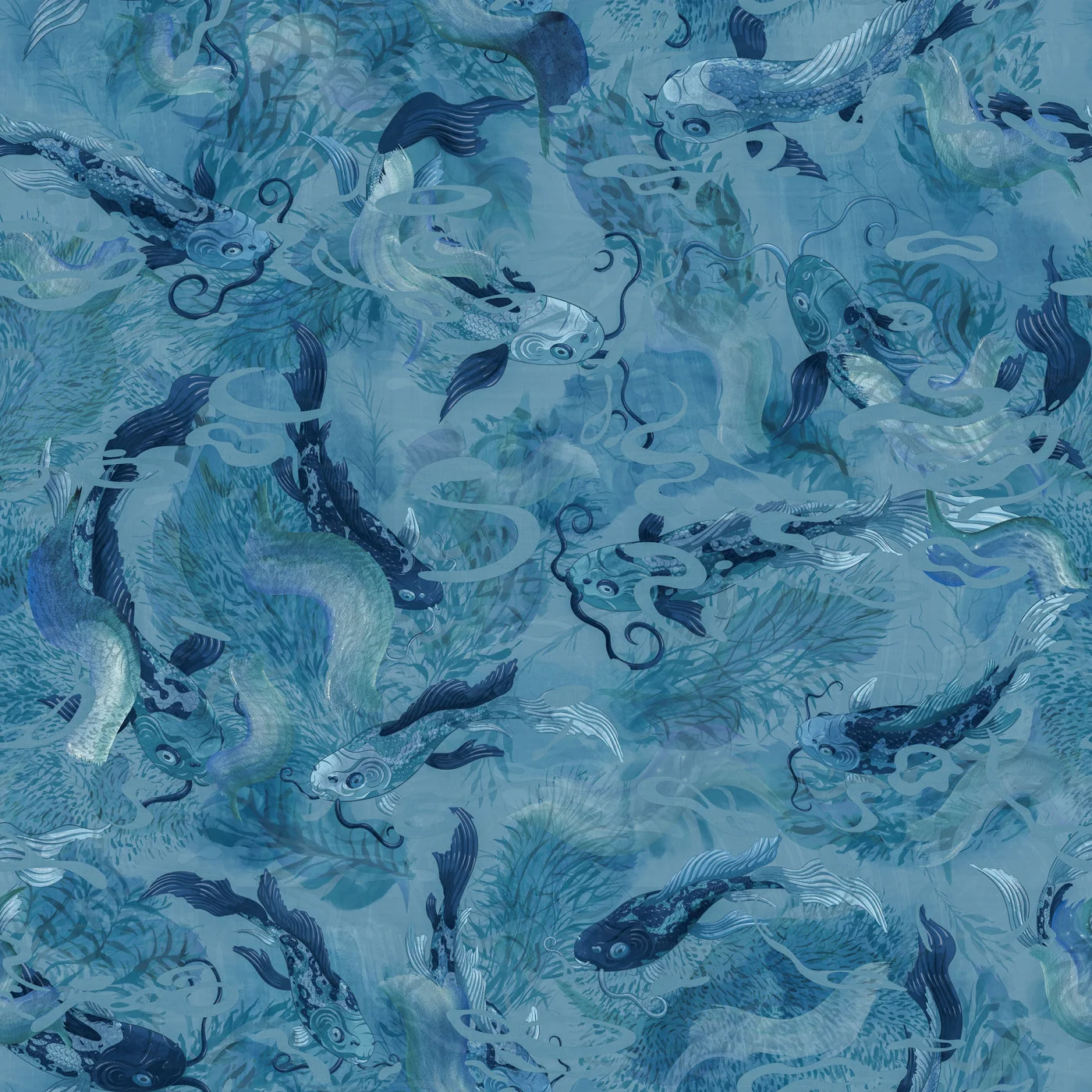 rebelwalls-atlantis-fish-blue-r21022-flat Atlantis Fish, Blue Wallpaper – A Mythical Waterworld - Image 1