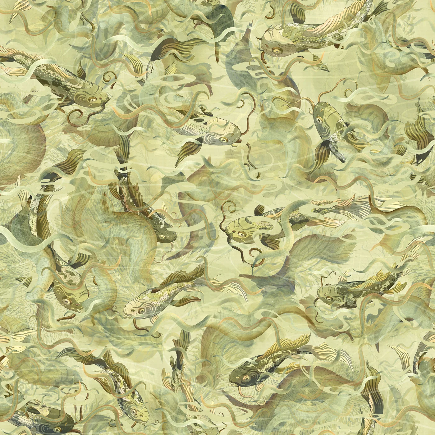 rebelwalls-atlantis-fish-gold-r21024-flat Atlantis Fish, Gold Wallpaper – A Warm Aquatic Vision - Image 1