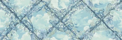 Babylon Sky, Blue Wallpaper – A Celestial Botanical Dream