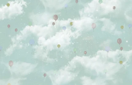 Balloon Clouds, Sky Blue | Extraordinary Wallpaper by Rebel Walls