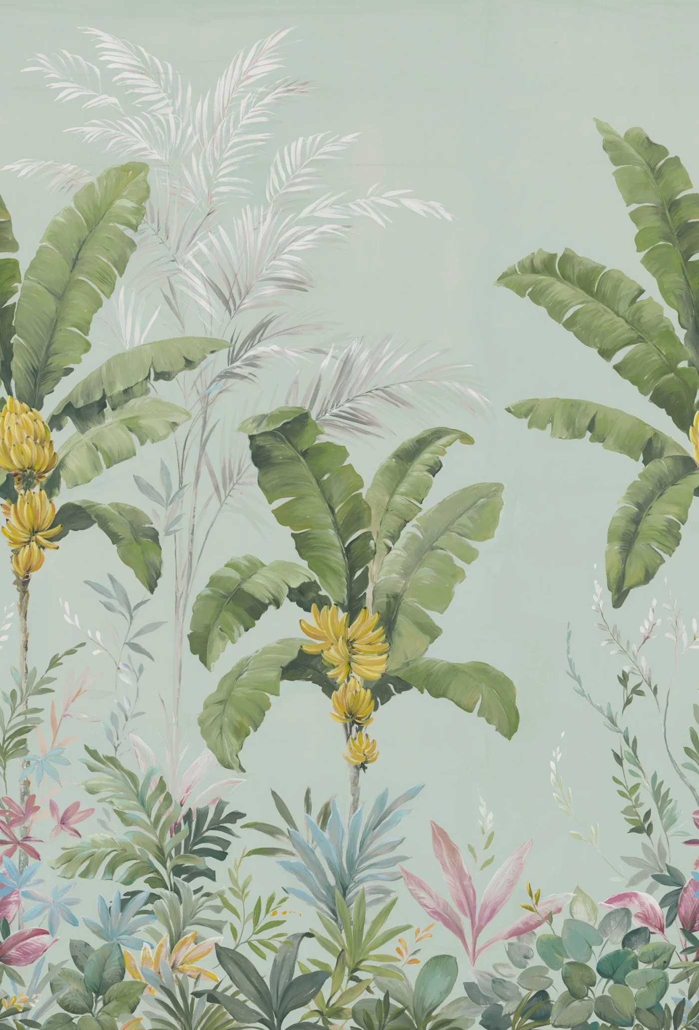 rebelwalls-banana-tree-jungle-light-blue-r18834-flat Banana Tree Jungle, Light Blue - Image 1