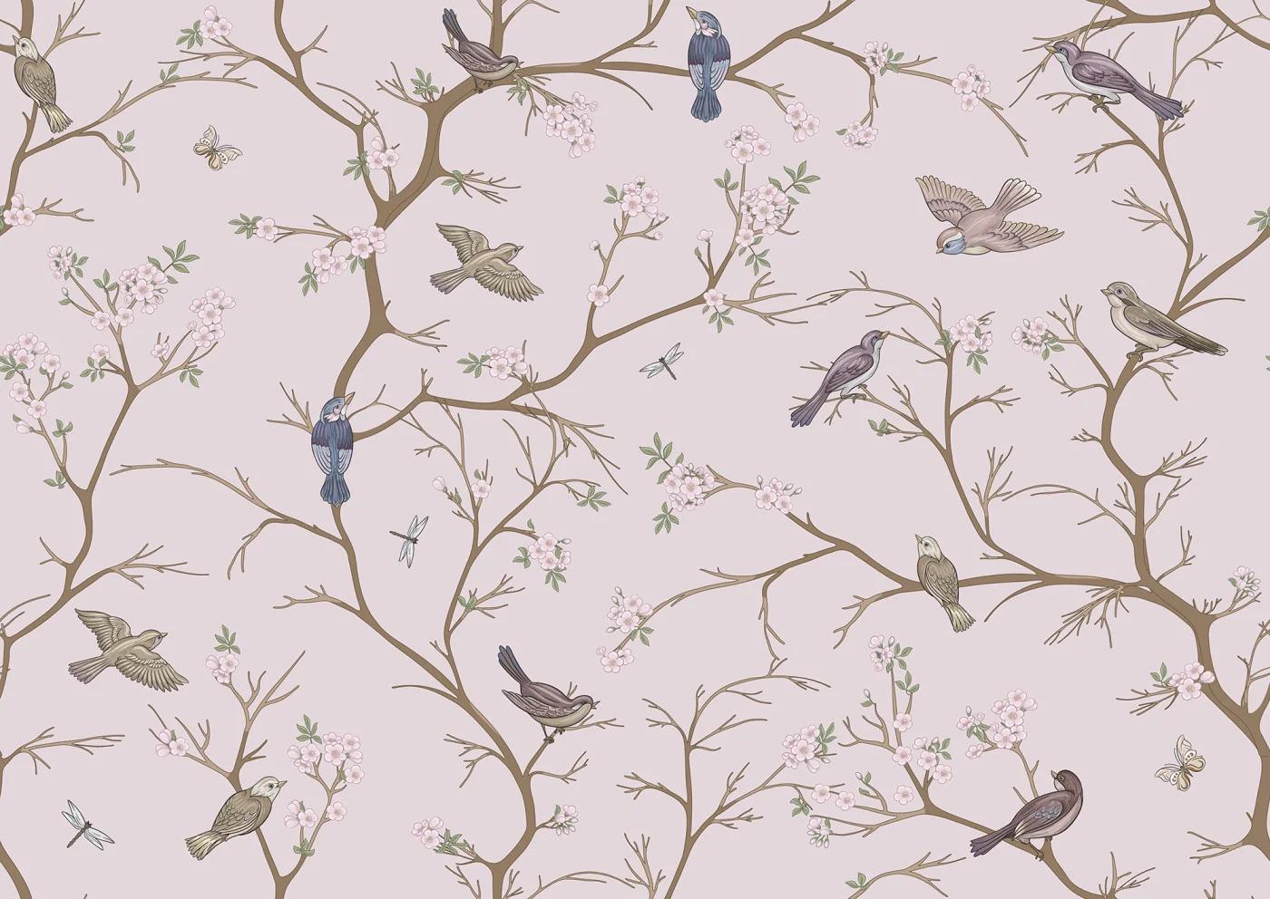 rebelwalls-bird-chinoiserie-pink-r22404-flat Bird Chinoiserie, Pink - Image 1