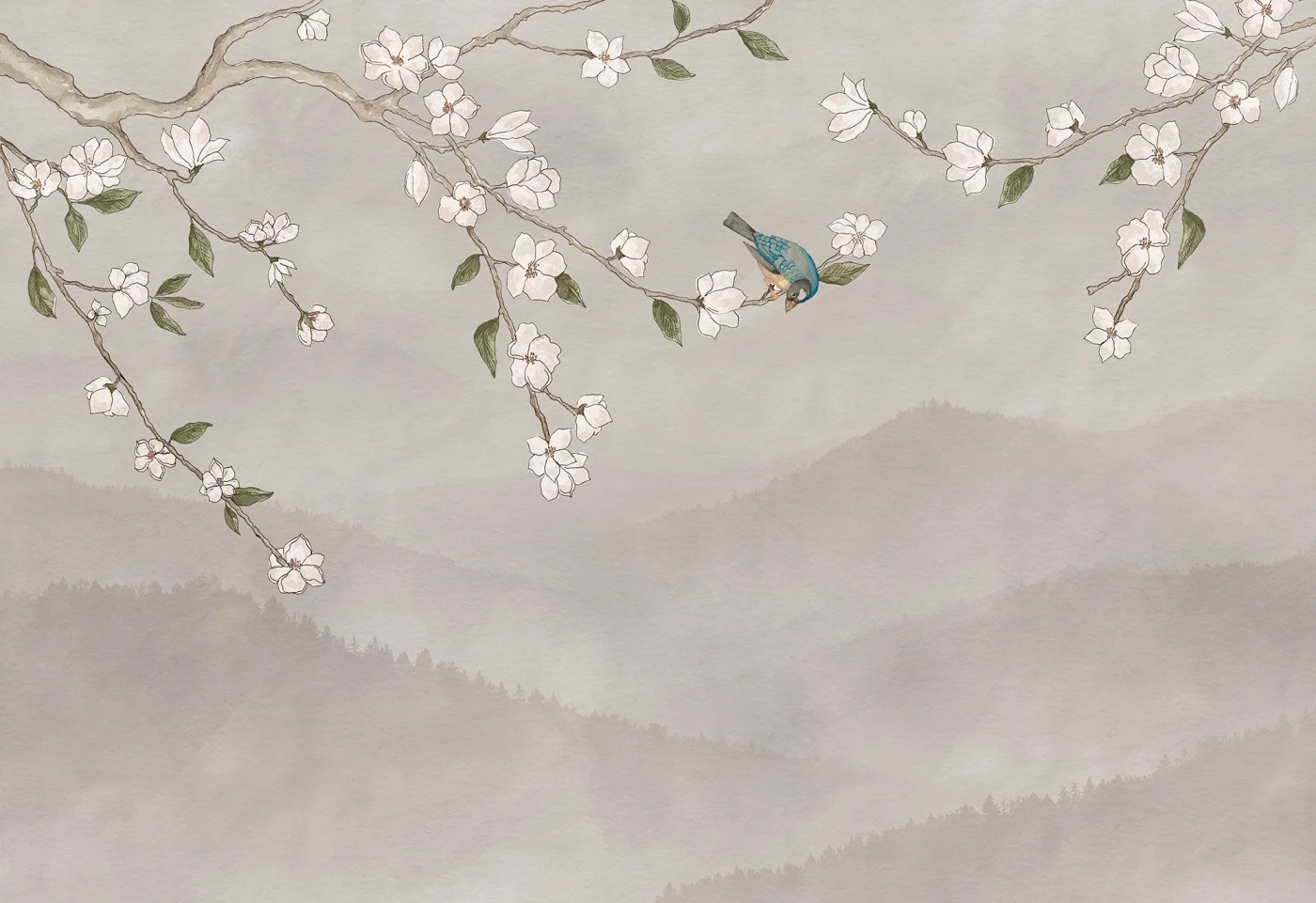 rebelwalls-bird-in-tree-pink-r21755-flat Bird in Tree, Pink | Free Shipping - Image 1