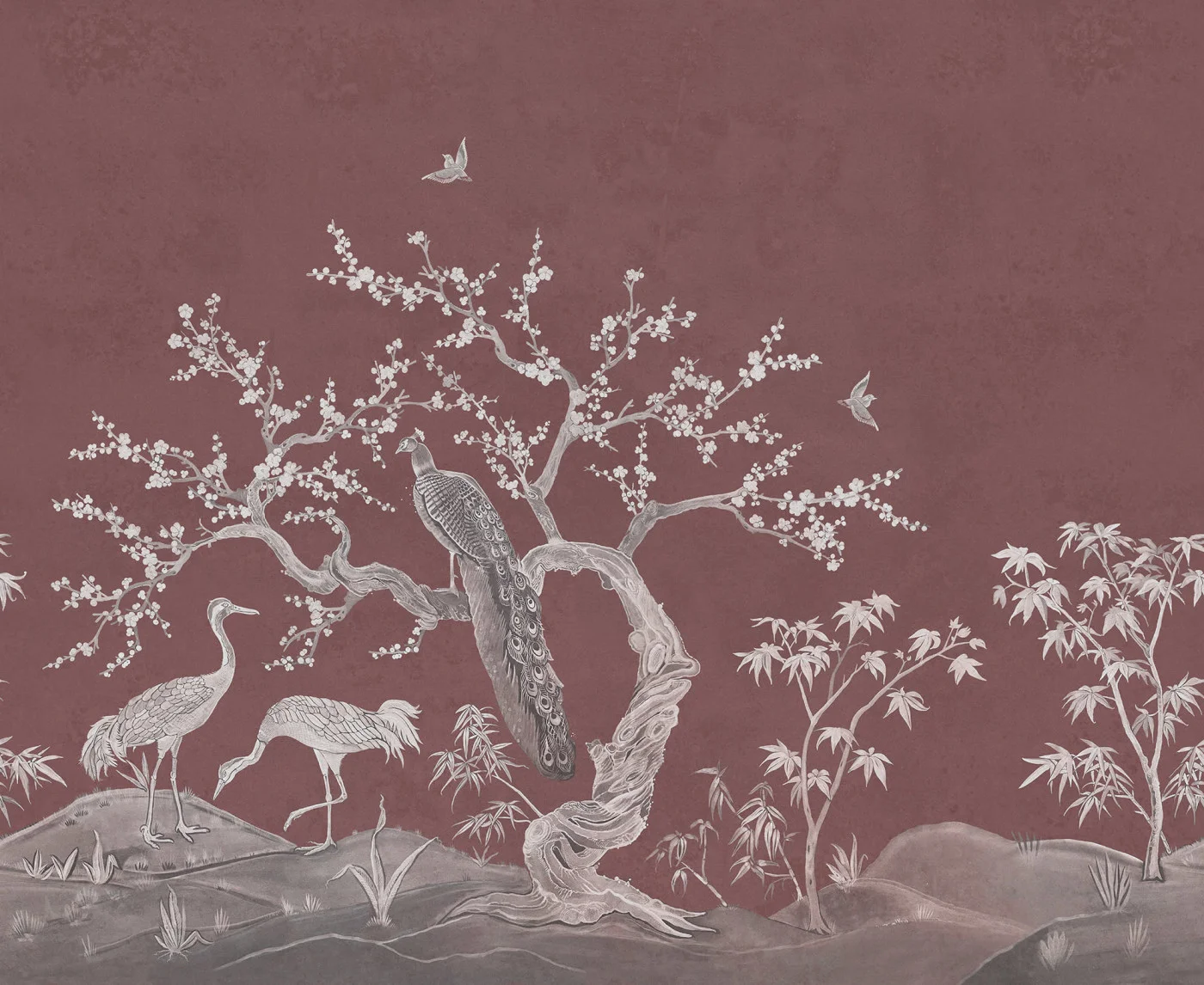 rebelwalls-chinoiserie-blossom-raspberry-red-r19746-flat Chinoiserie Blossom Raspberry Red - Image 1