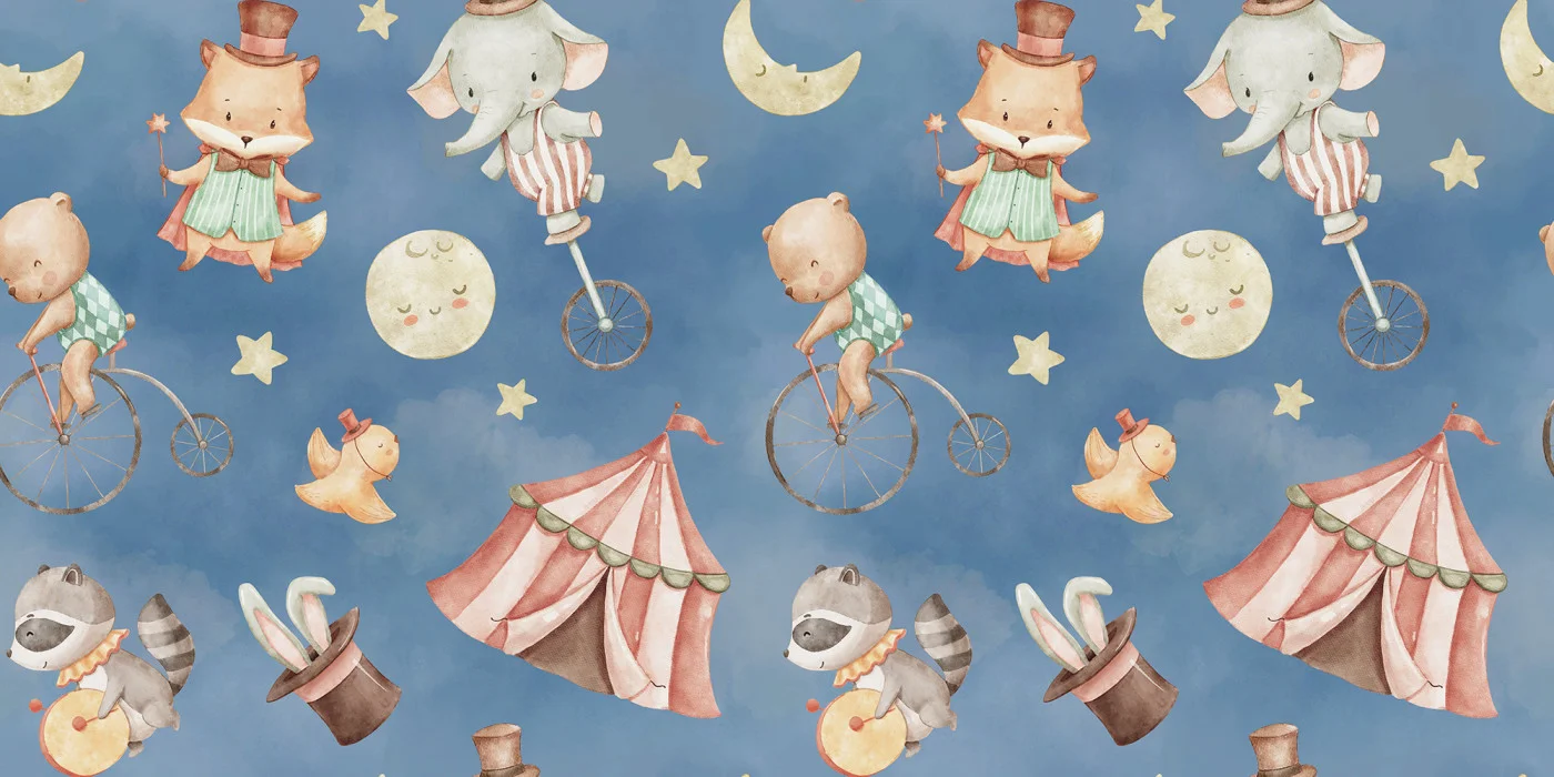 rebelwalls-circus-dream-blue-r21703-flat Circus Dream, Blue | Free Shipping - Image 1