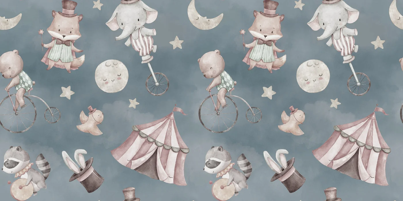 rebelwalls-circus-dream-vintage-r21702-flat Circus Dream, Vintage (blue) | Free Shipping - Image 1