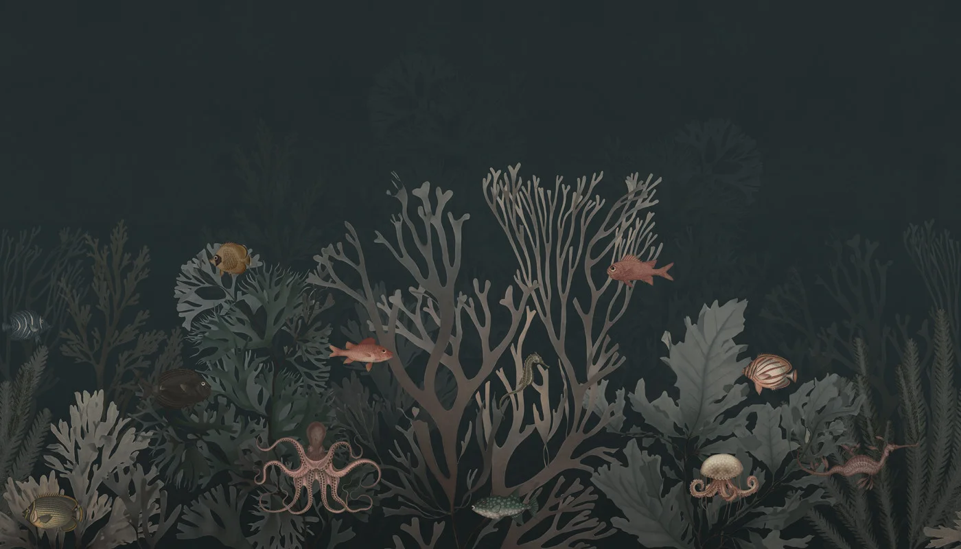 rebelwalls-coral-world-night-r21382-flat Coral World, Night, Blue Pops Rebel Walls Wallpaper R21382
