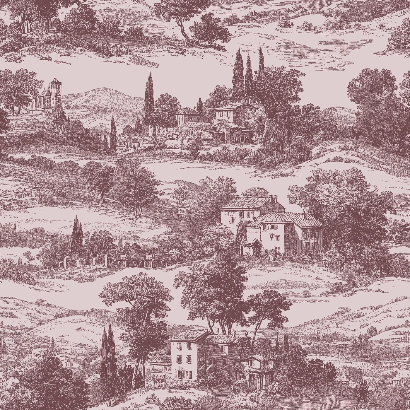 rebelwalls-countryside-toile-cambridge-red-r22046-flat Countryside Toile, Cambridge Red | Free Shipping - Image 1
