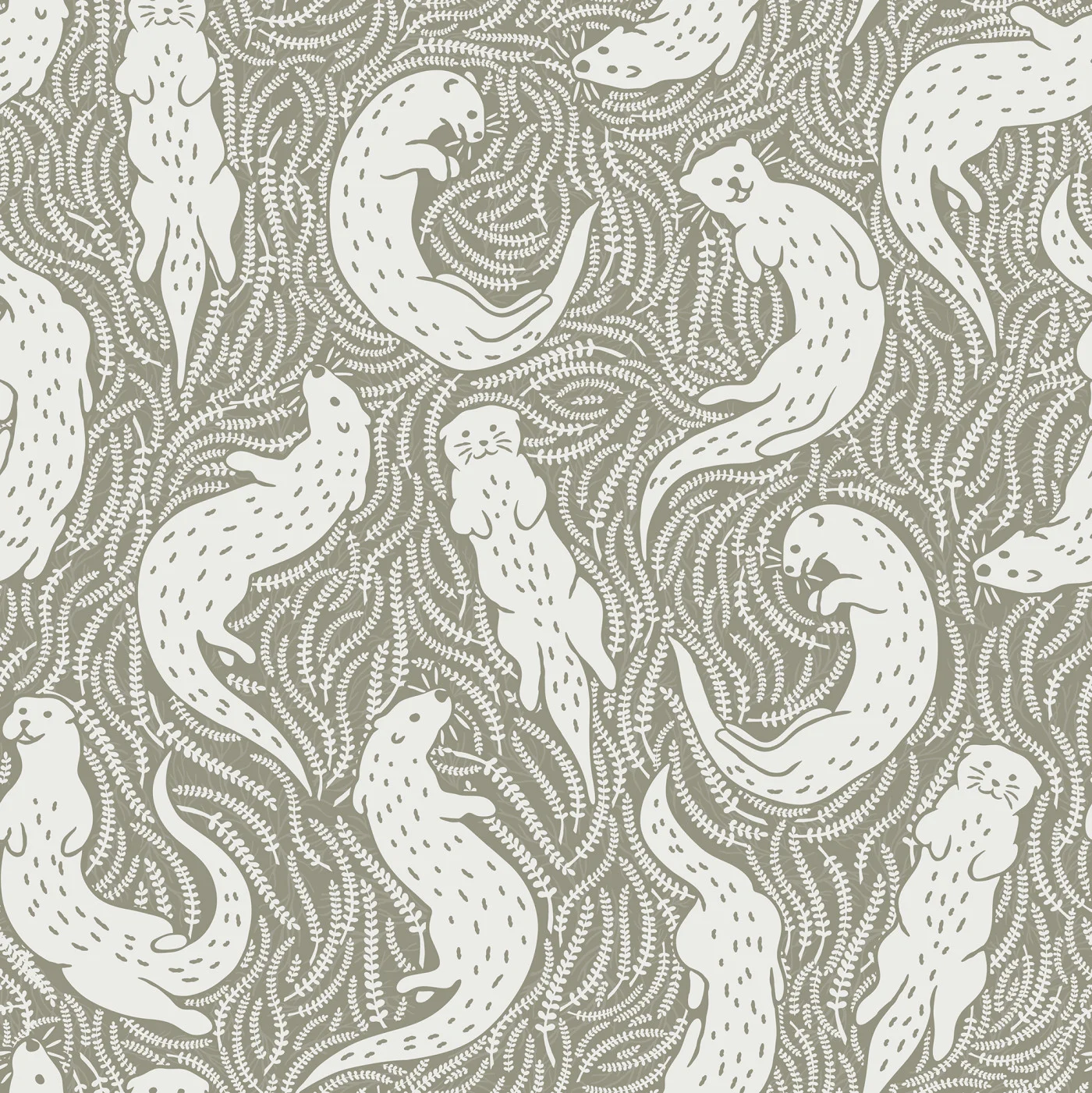 rebelwalls-cute-otters-beige-r21090-flat Cute Otters, Beige - Image 1