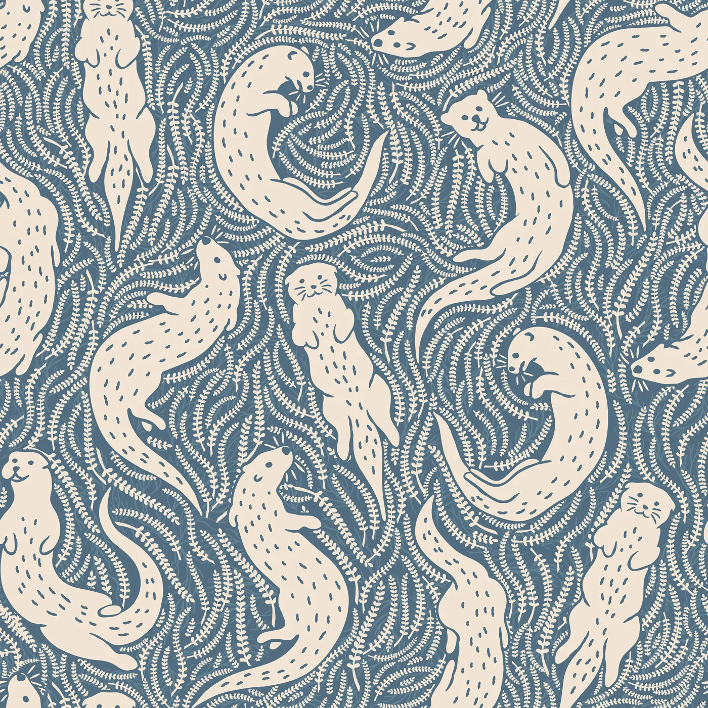 rebelwalls-cute-otters-blue-r21092-flat Cute Otters, Blue - Image 1