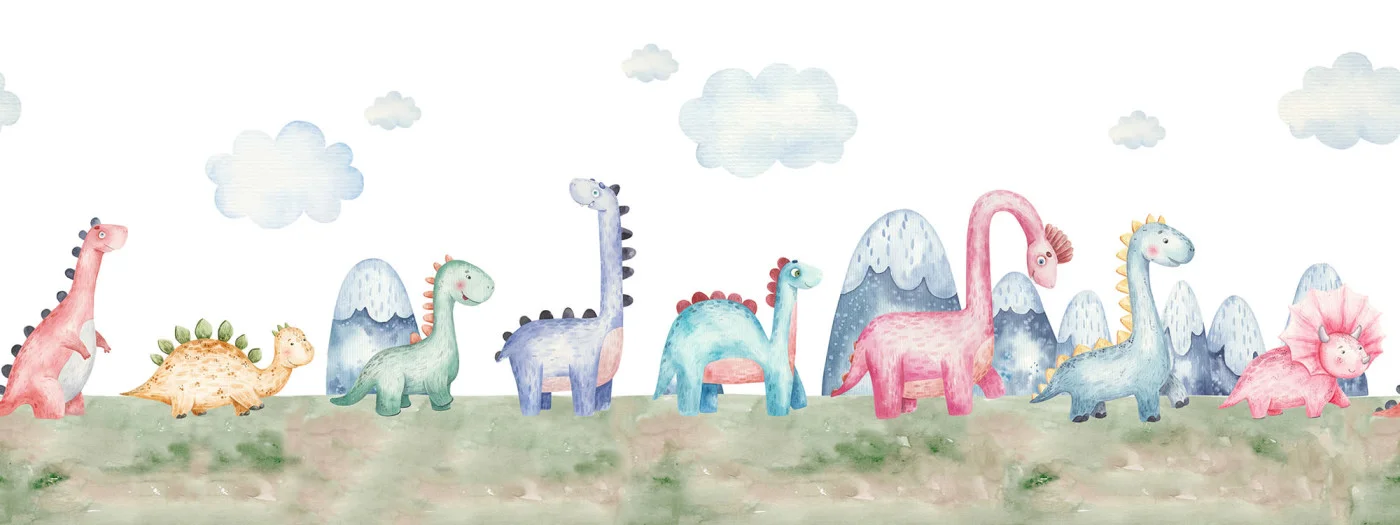 rebelwalls-dinosaur-stroll-multi-r20801-flat Dinosaur Stroll, Multi - Image 1