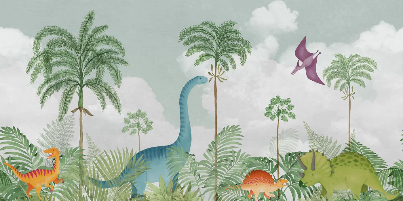 rebelwalls-dinosaur-world-green-r19974-flat Dinosaur World, Green - Image 1