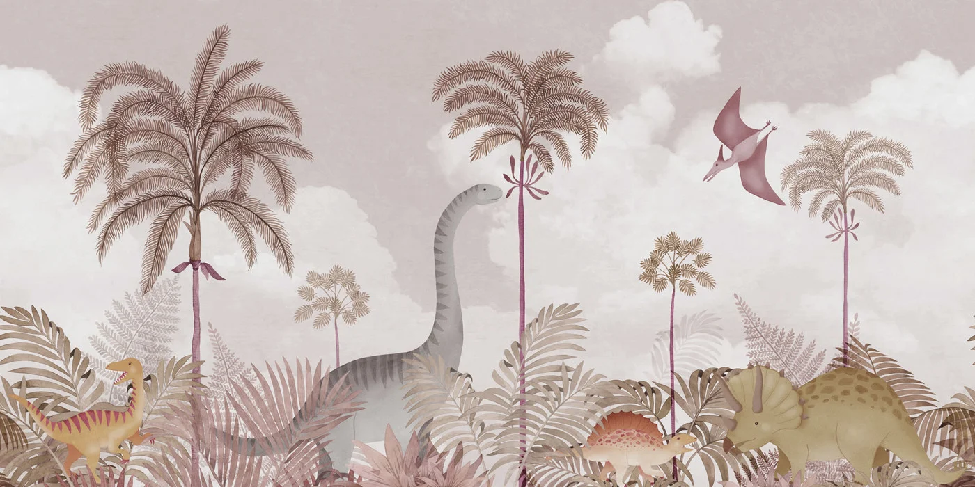 rebelwalls-dinosaur-world-pink-r19973-flat Dinosaur World, Pink - Image 1
