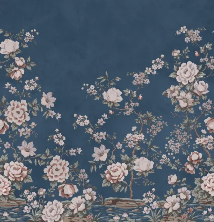 Floral Chinoiserie, Dark Blue Wallpaper | Satisfaction Guarantee