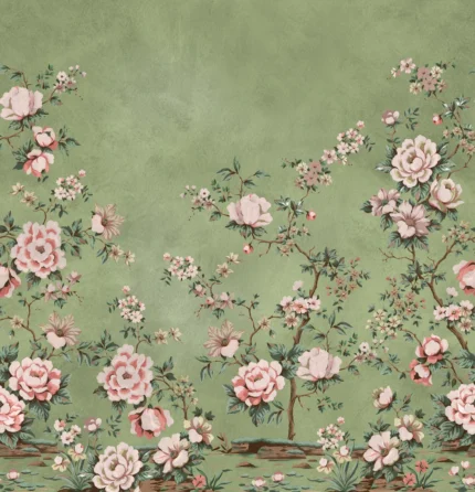 Floral Chinoiserie, Green Wallpaper | Fast Delivery
