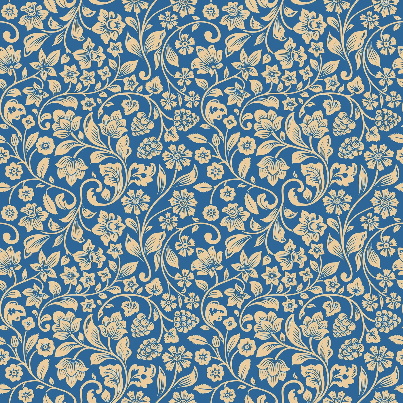 rebelwalls-floral-opulence-blue-r21397-flat Floral Opulence, Blue - Image 1