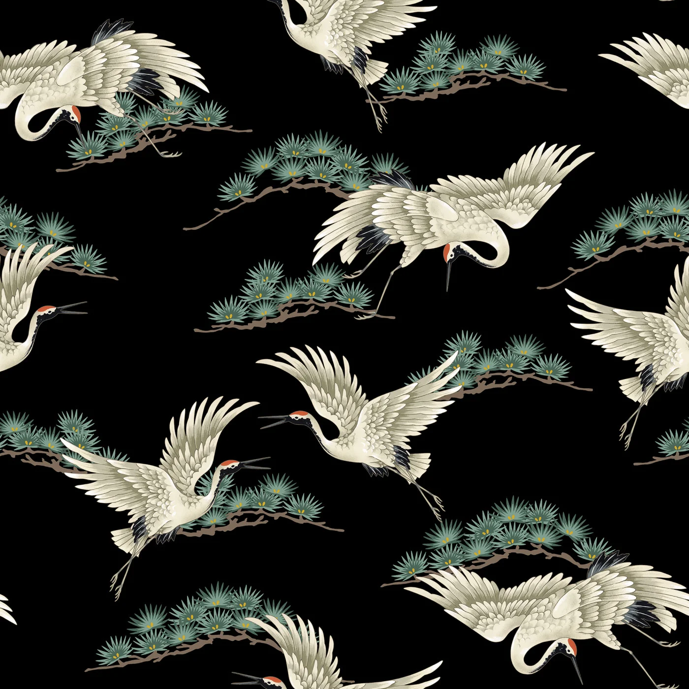rebelwalls-flying-cranes-black-r20943-flat Flying Cranes, Black - Image 1