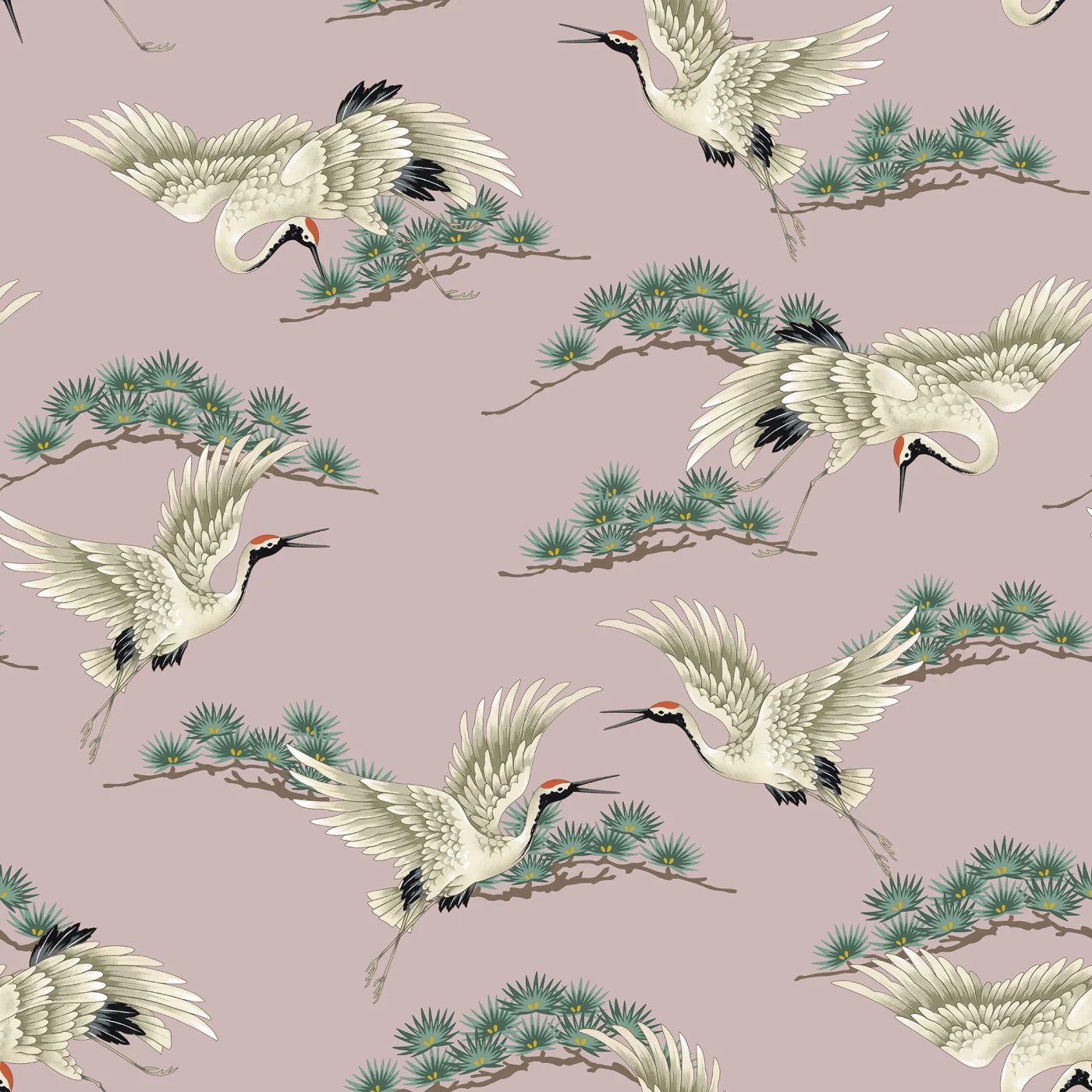 rebelwalls-flying-cranes-pink-r20941-flat Flying Cranes, Pink - Image 1