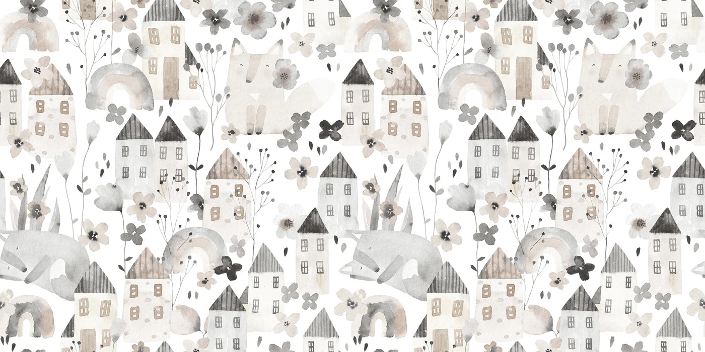 rebelwalls-fox-village-gray-r21061-flat Fox Village, Gray - Image 1