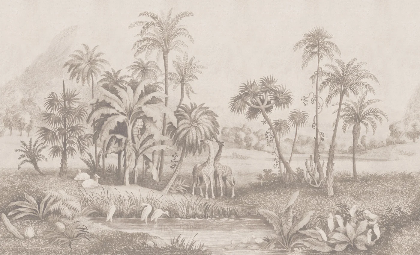 rebelwalls-giraffe-savannah-beige-r20893-flat Giraffe Savannah, Beige Eden Escape Rebel Walls Wallpaper R20893