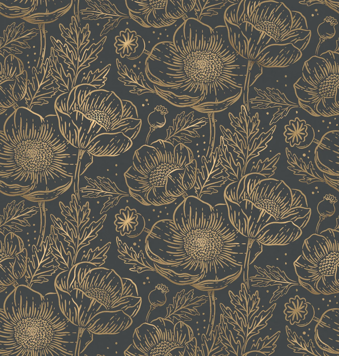 rebelwalls-golden-poppy-midnight-r18721-flat Golden Poppy Midnight - Image 1