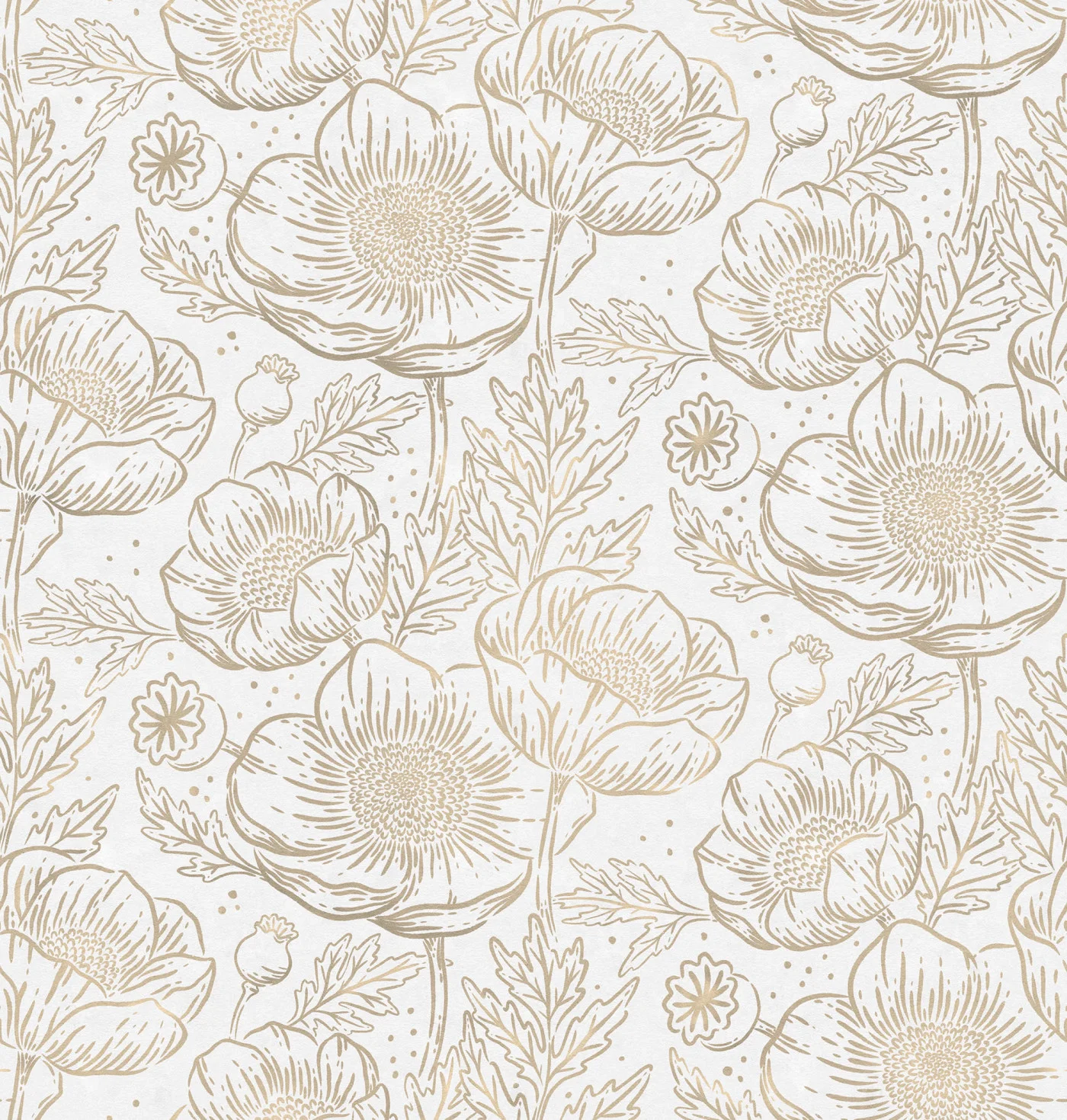 rebelwalls-golden-poppy-white-r18723-flat Golden Poppy White - Image 1