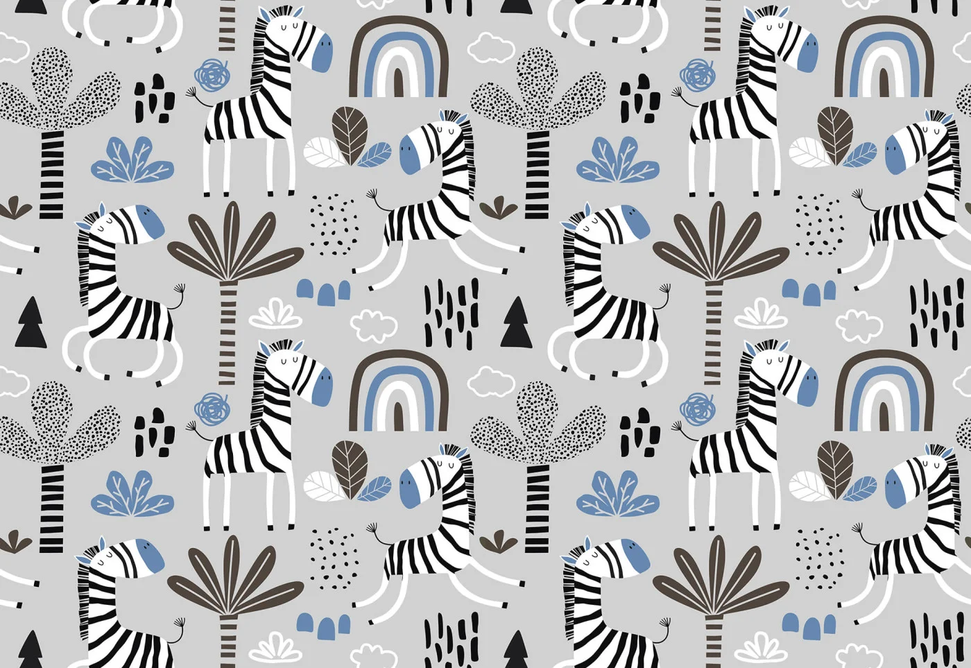 rebelwalls-happy-zebra-blue-r20381-flat Happy Zebra, Blue - Image 1
