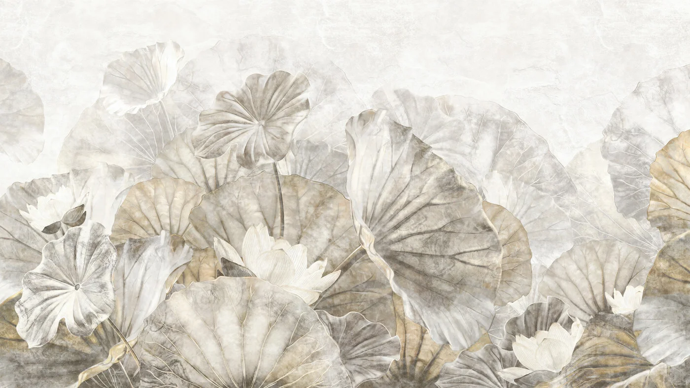 rebelwalls-lotus-leafs-beige-r22019-flat Lotus Leafs, Beige | Free Shipping - Image 1