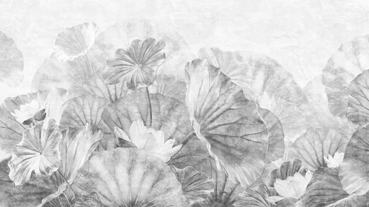 rebelwalls-lotus-leafs-gray-r22018-flat Lotus Leafs, Gray | Free Shipping - Image 1