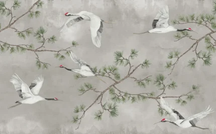 Majestic Cranes, Beige Wallpaper | Satisfaction Guarantee