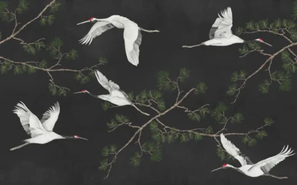 Majestic Cranes, Black Wallpaper | Fast Delivery