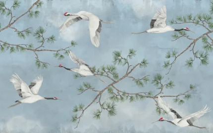 Majestic Cranes, Blue Wallpaper | Fast Delivery