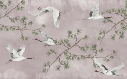 Majestic Cranes, Pink Wallpaper | Free Shipping