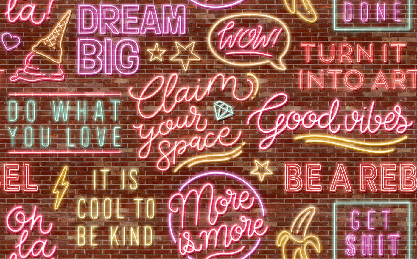 rebelwalls-neon-vibes-brickwall-r19473-flat Neon Vibes Brickwall Maximalism Rebel Walls Wallpaper R19473