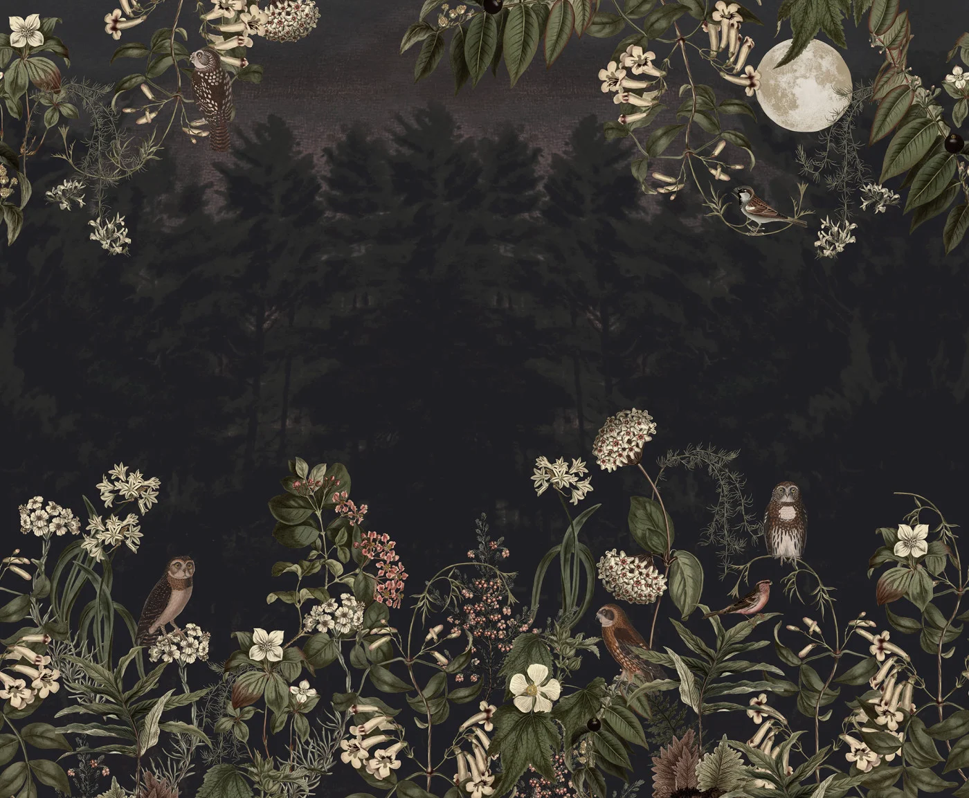 rebelwalls-owl-forest-night-r20914-flat Owl Forest, Night Pops Rebel Walls Wallpaper R20914