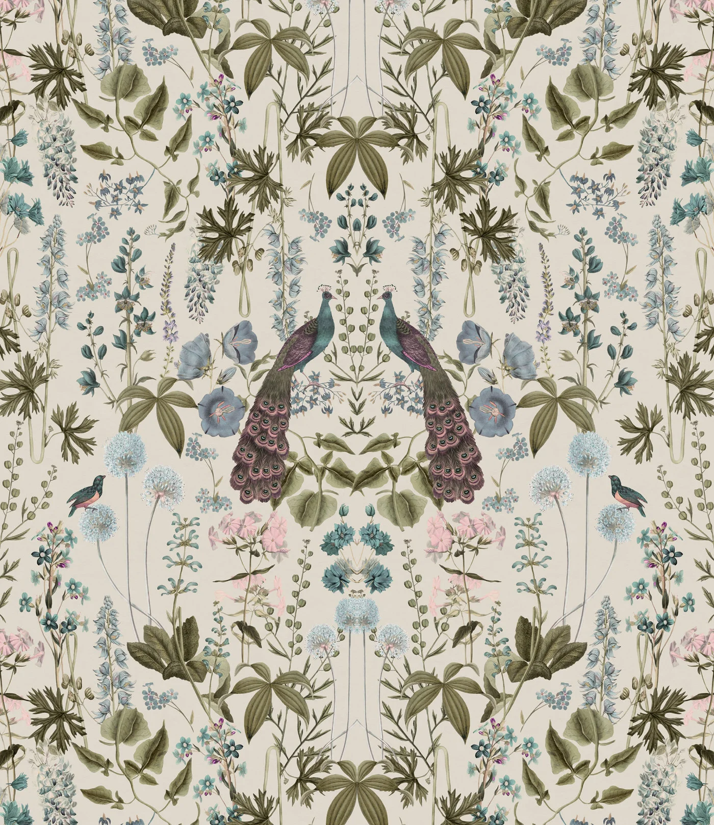 rebelwalls-peacock-garden-beige-r19592-flat Peacock Garden, Beige Pops Rebel Walls Wallpaper R19592