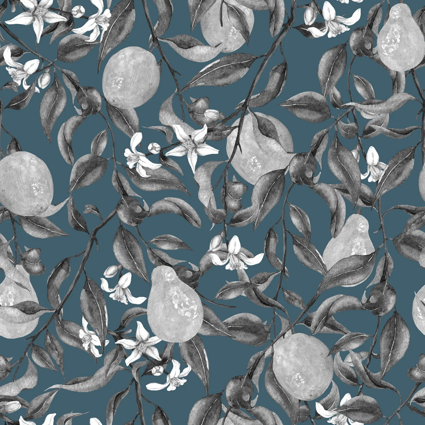 rebelwalls-pear-garden-blue-r20935-flat Pear Garden, Blue - Image 1